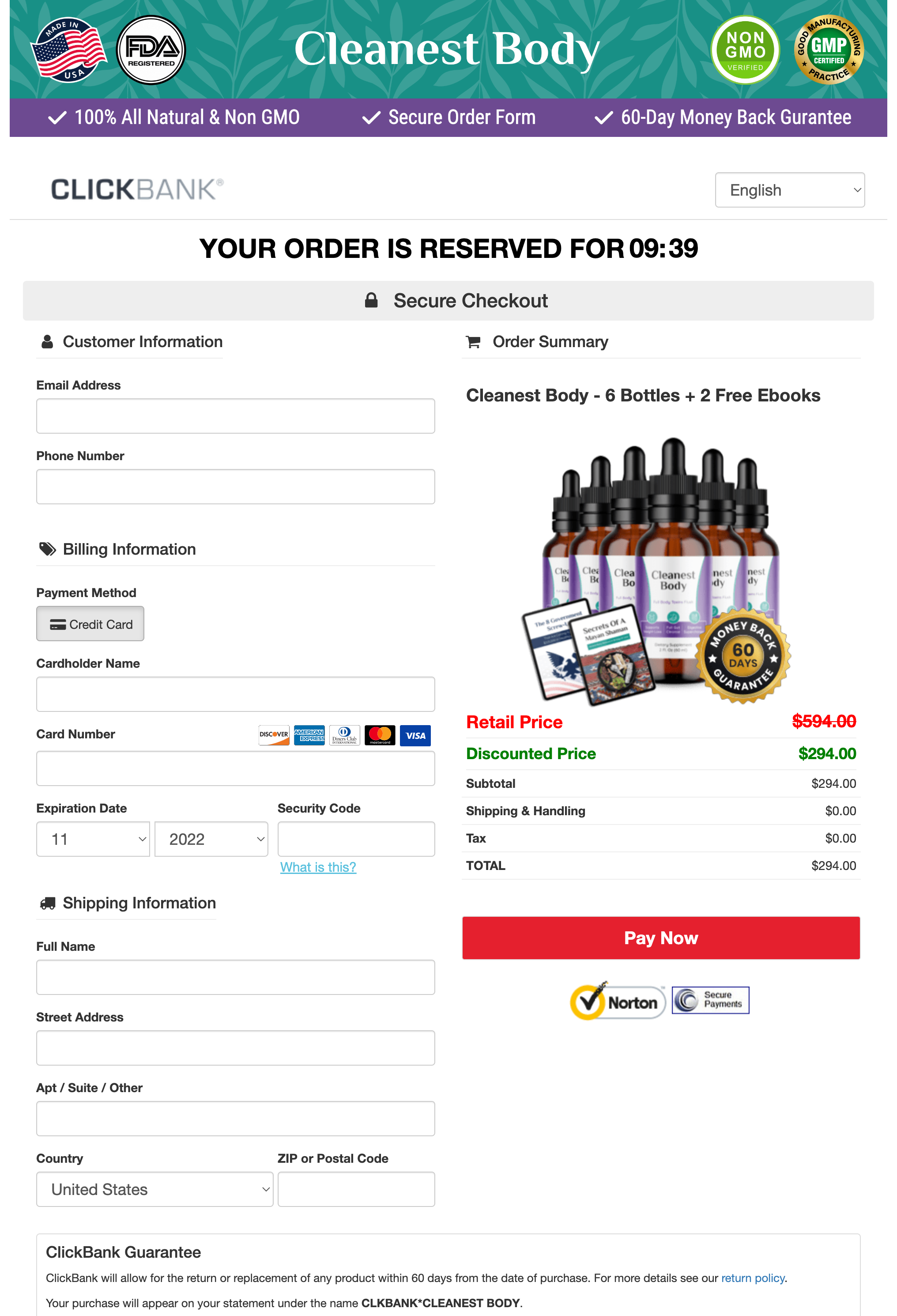 Cleanest Body - Order Page