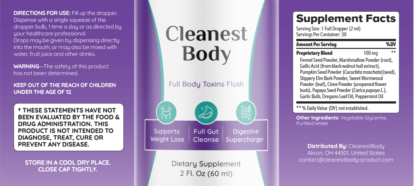 Cleanest Body Supplement Facts